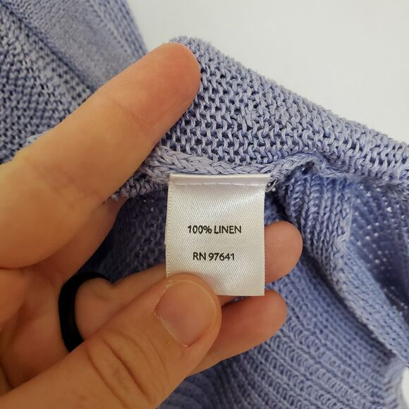 J. Jill Cardigan Womens Small Missy Open Front Linen Open Knit 3/4 Sleeve Blue - Picture 4 of 9